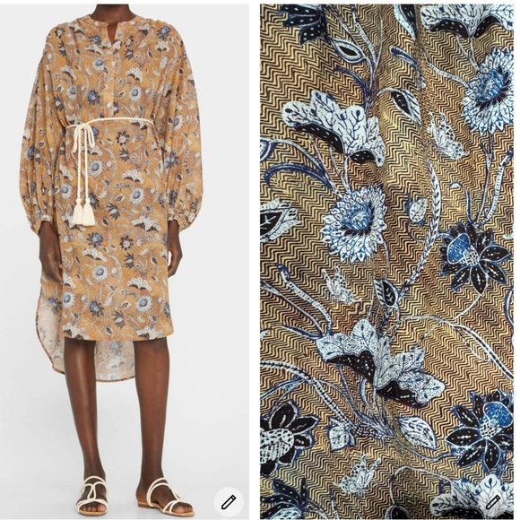 Ulla Johnson Shirt Dress Cover Up M Floral Chevron Cotton Pockets NO BELT - Picture 1 of 14